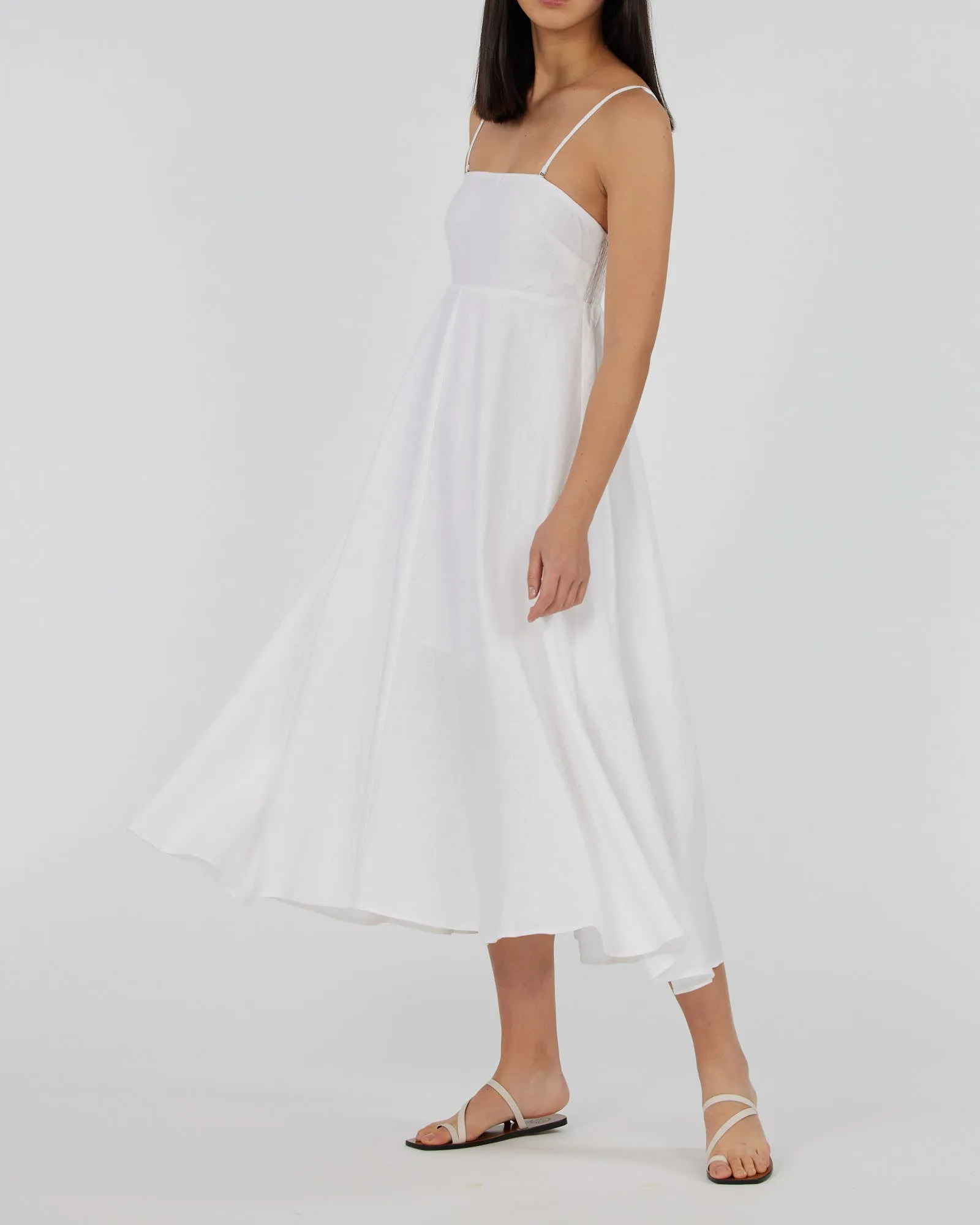 White Linen Midi Dress - Corinna