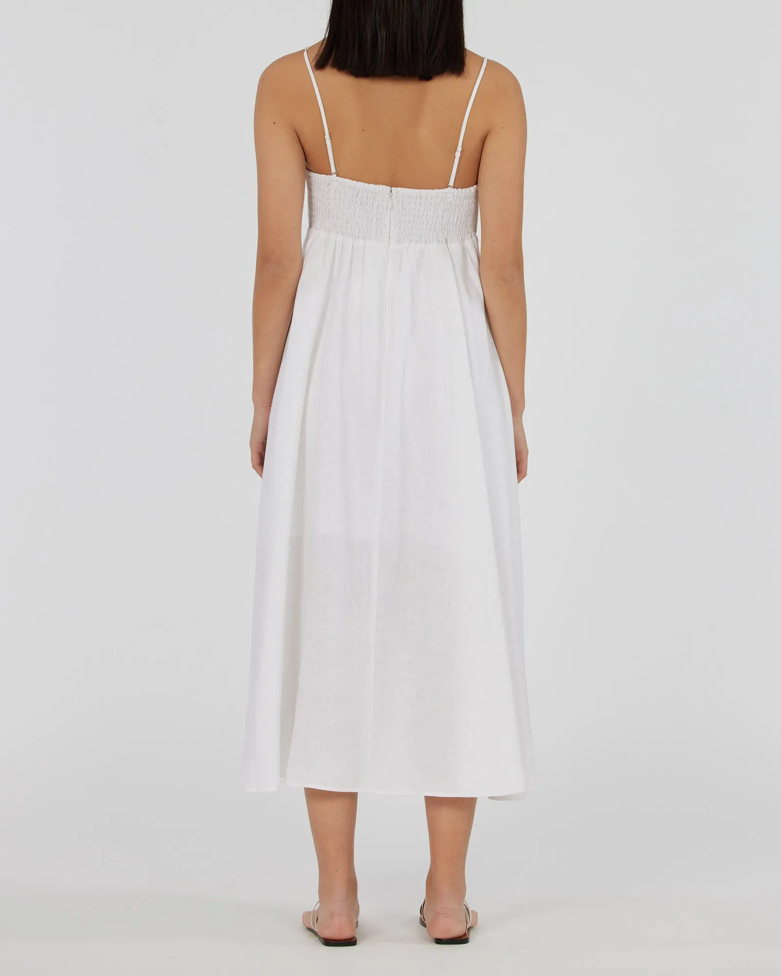 White Linen Midi Dress - Corinna