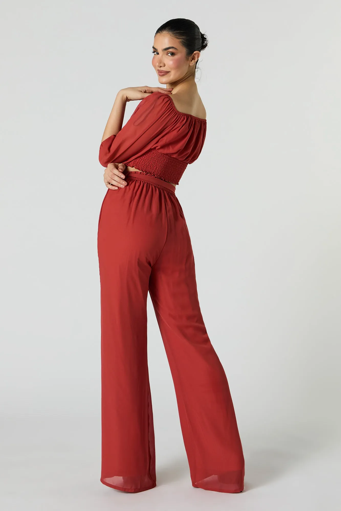 Wide Leg Chiffon Pants with Belt