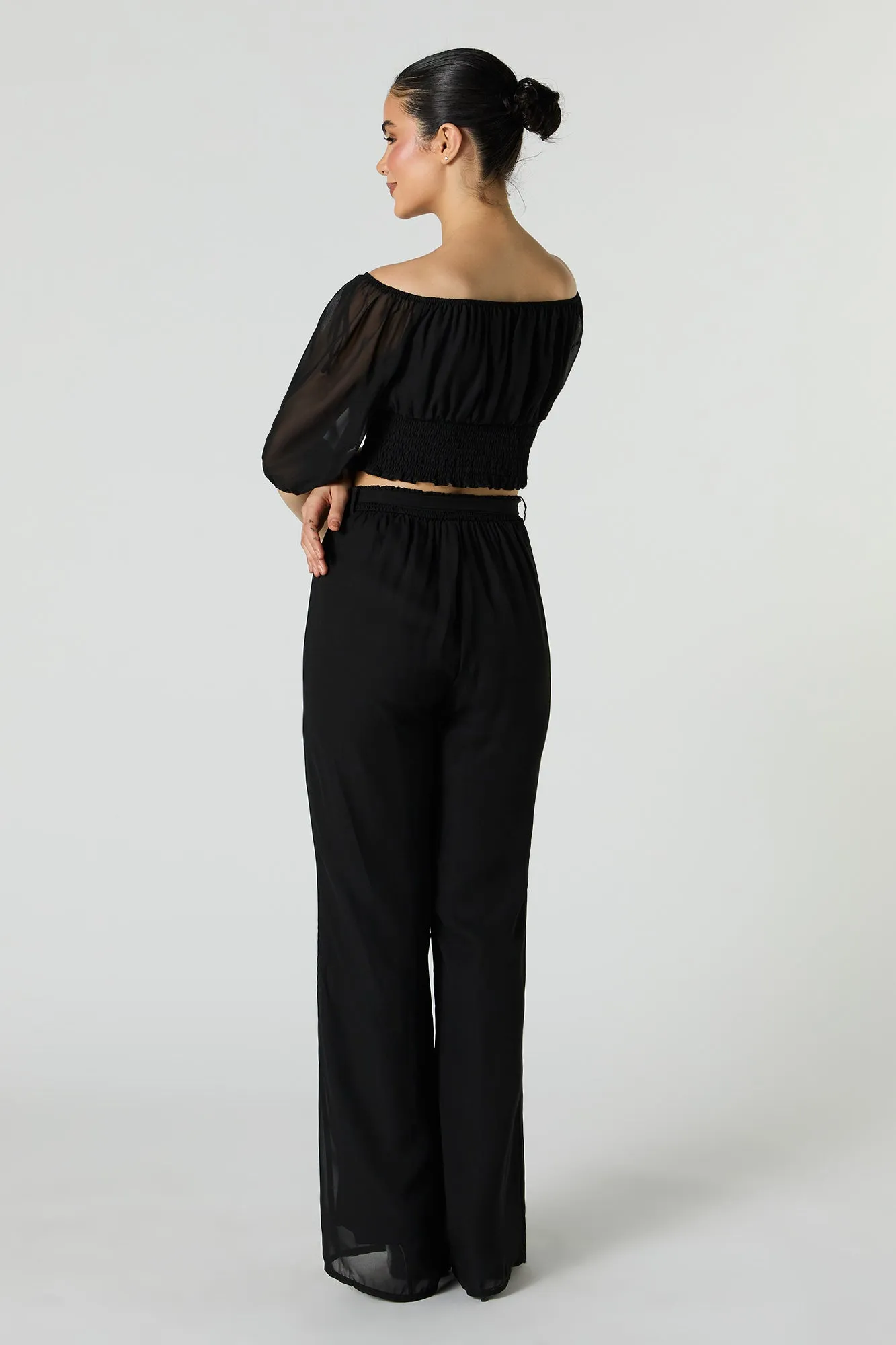 Wide Leg Chiffon Pants with Belt