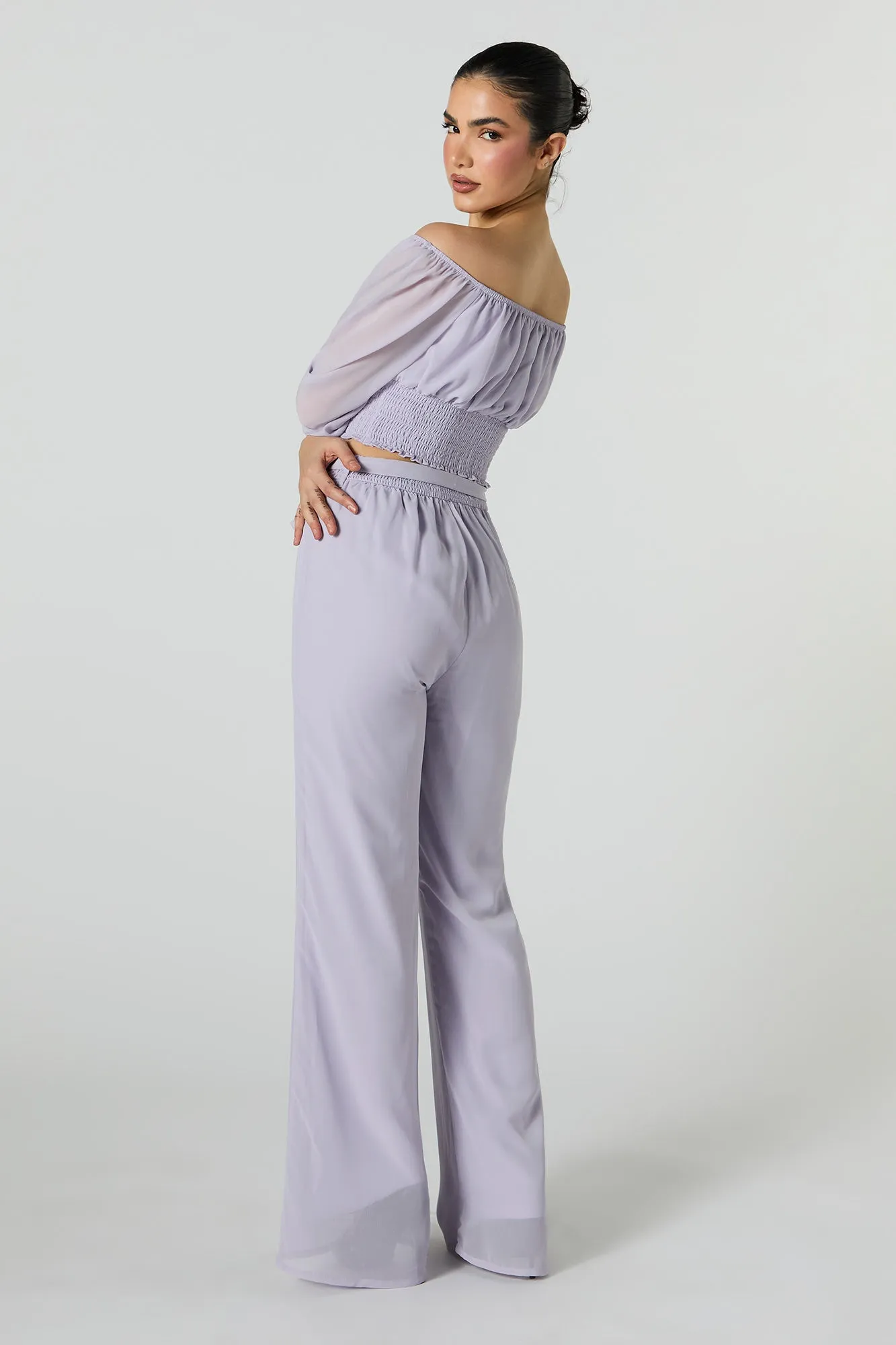 Wide Leg Chiffon Pants with Belt