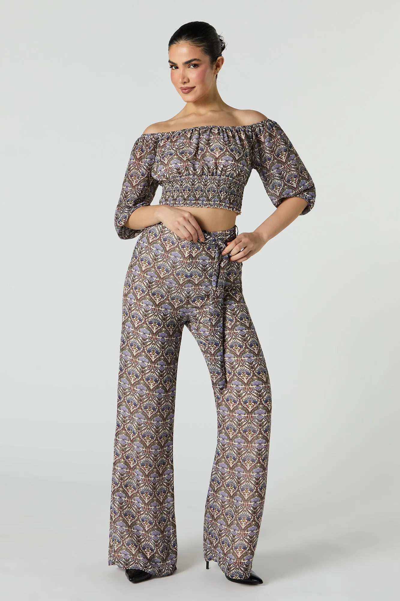 Wide Leg Chiffon Pants with Belt