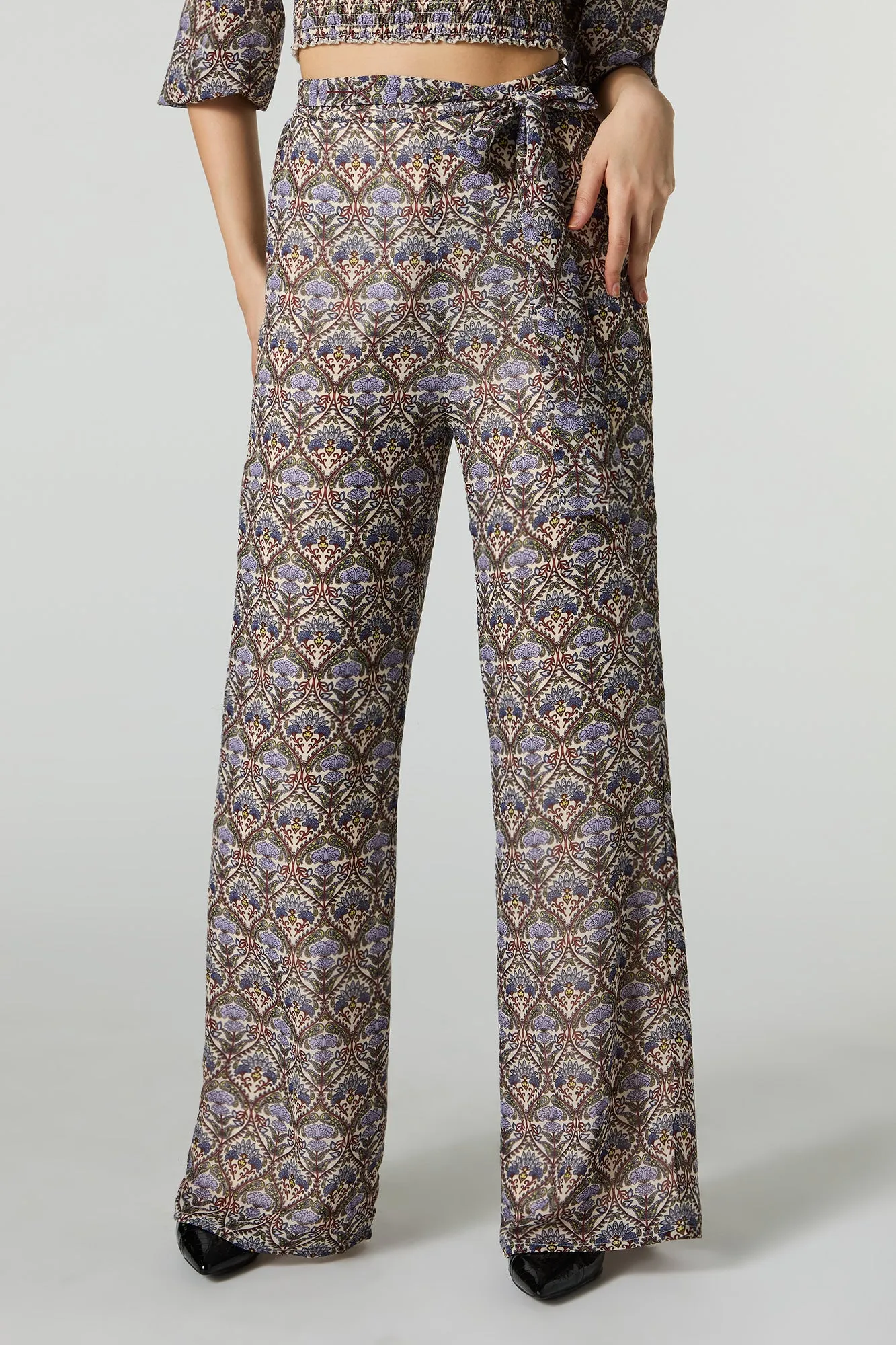 Wide Leg Chiffon Pants with Belt