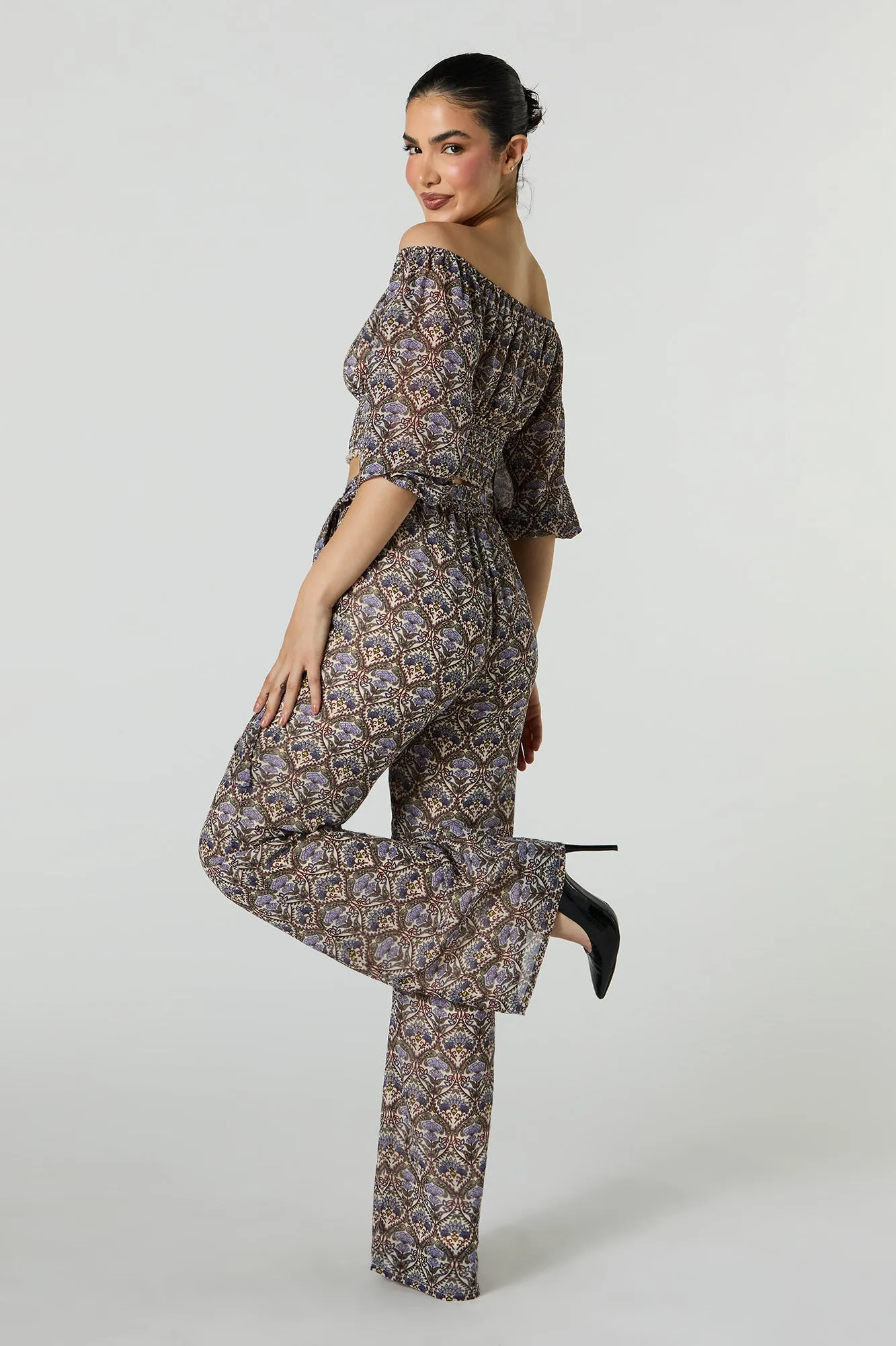 Wide Leg Chiffon Pants with Belt