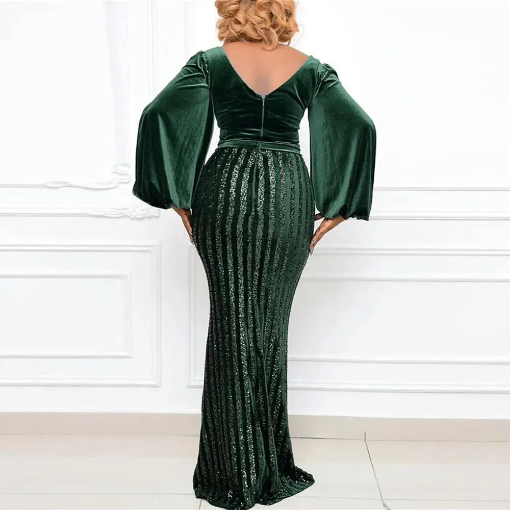 Glamorous Sequin Lantern Sleeve Maxi Dress