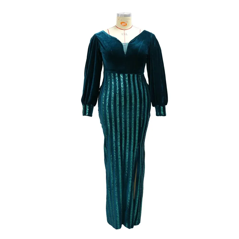 Glamorous Sequin Lantern Sleeve Maxi Dress