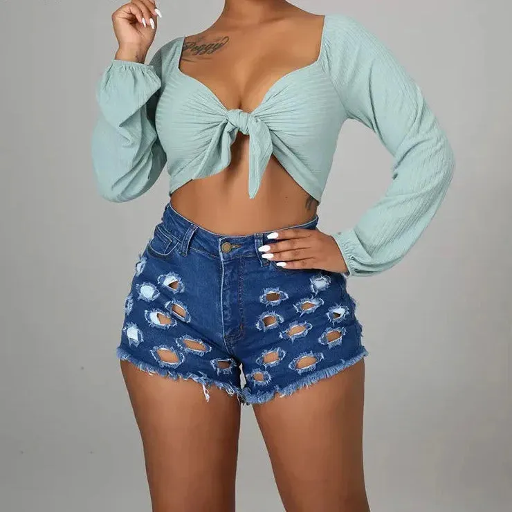 Women's Sexy Distressed Ripped Denim Shorts - Tight Fit Store