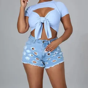 Women's Sexy Distressed Ripped Denim Shorts - Tight Fit Store