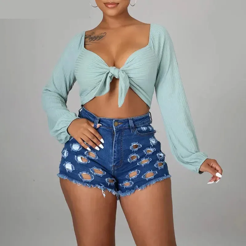 Women's Sexy Distressed Ripped Denim Shorts - Tight Fit Store