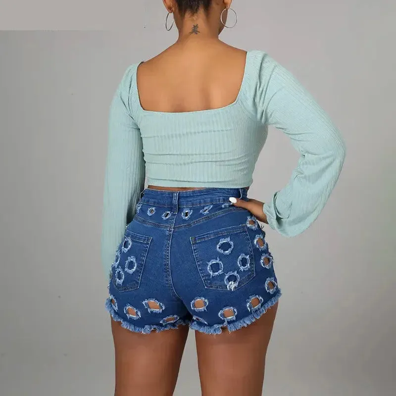 Women's Sexy Distressed Ripped Denim Shorts - Tight Fit Store