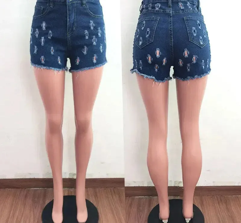 Women's Sexy Distressed Ripped Denim Shorts - Tight Fit Store