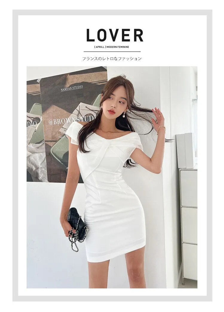 Women's Summer Mini Pencil Dress with Off Shoulder Slash Neck