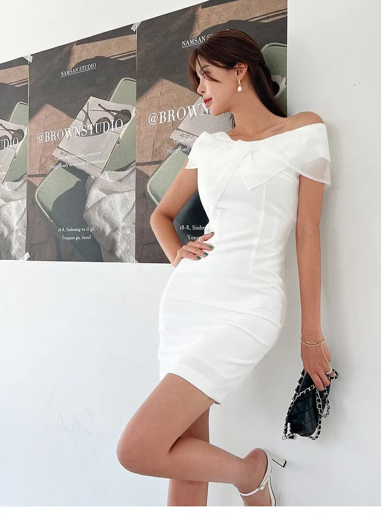 Women's Summer Mini Pencil Dress with Off Shoulder Slash Neck