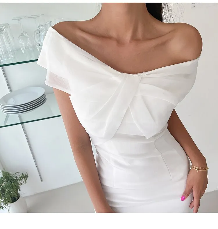 Women's Summer Mini Pencil Dress with Off Shoulder Slash Neck